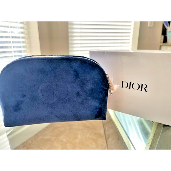 Dior Beauty CD Navy Blue Velvet Velour Cosmetic Gift Makeup Bag Pouch w/box - Picture 1 of 8